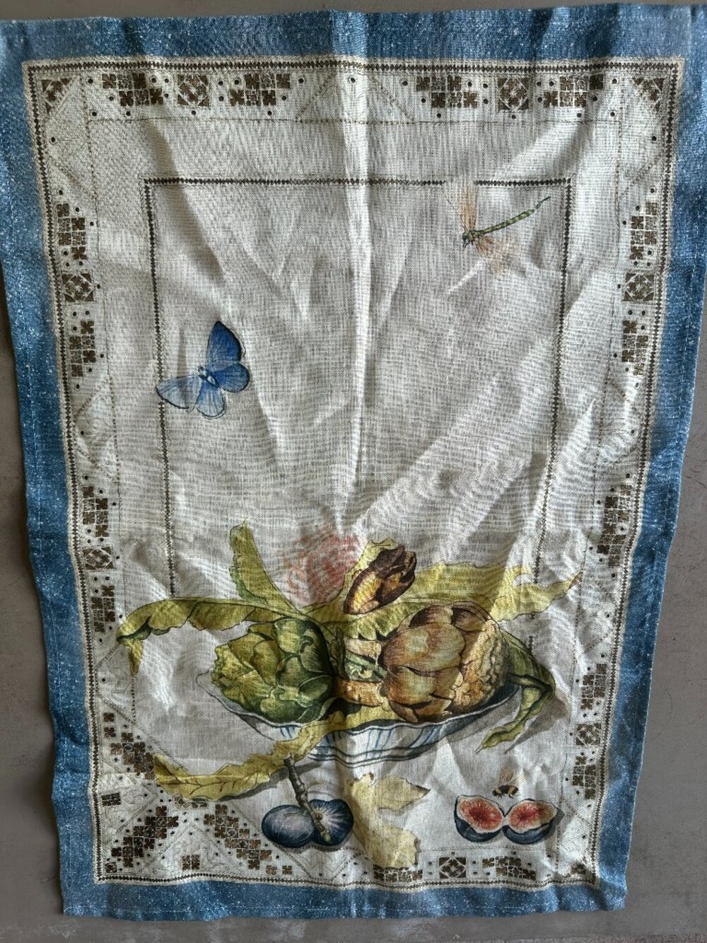 Tessitura Toscana Telerie Firenze Floral Bowl Linen Kitchen Tea Towel  27" x 20"